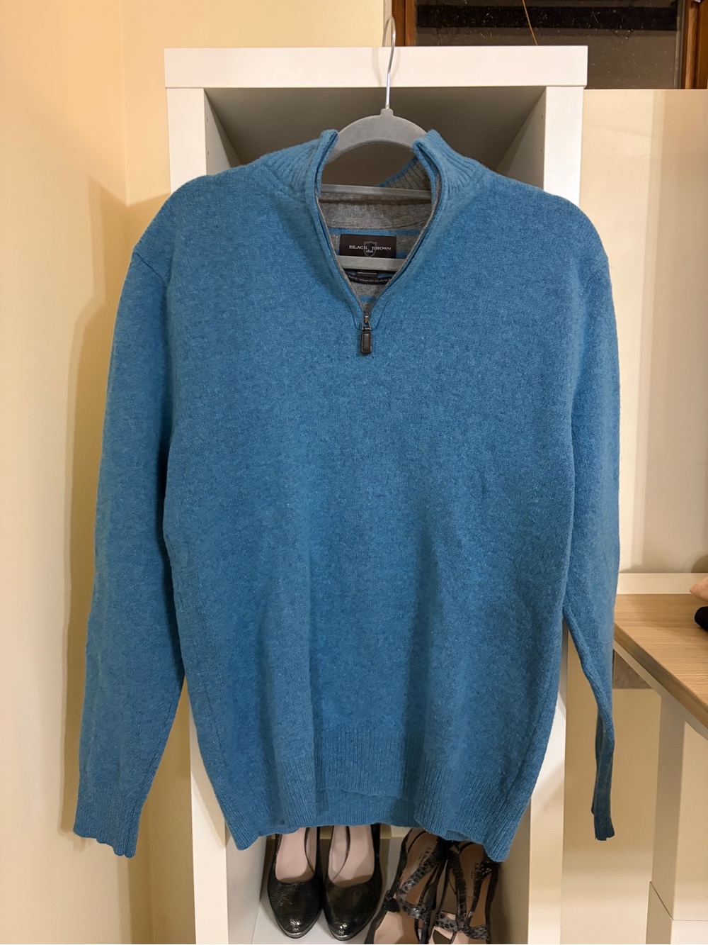 Black Brown 1826 lambs wool Blue Zip-Front Men's Sweater| size medium